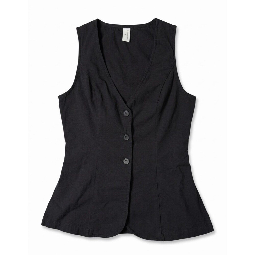 Commense Women's Black Button Front Vest Top Sleeveless Size S Tailored Peplum